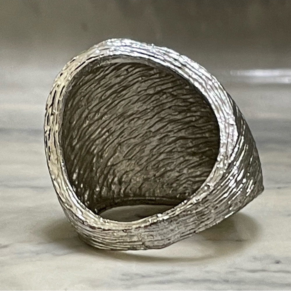Textured Silver Tone Statement Ring Chunky Modern… - image 5